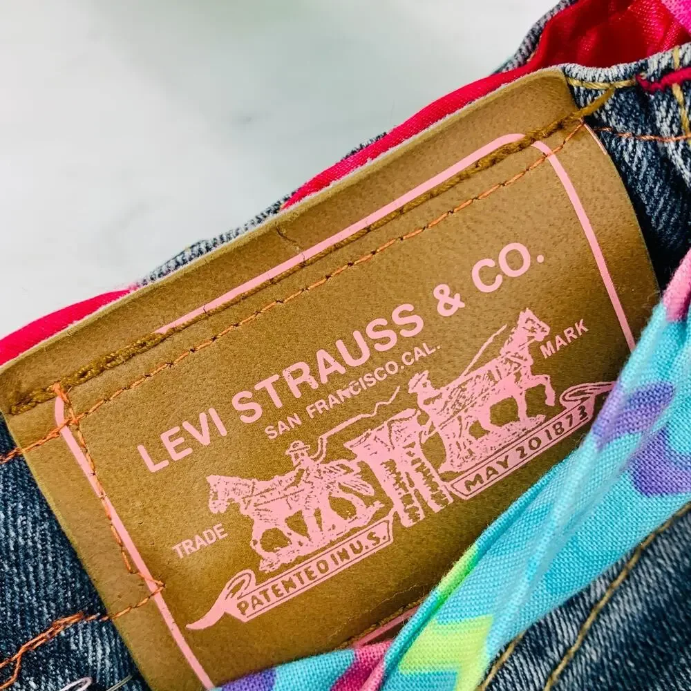 LEVI'S Denim Purse Floral Embroidered Heart Pockets Belt Charms Jean Bag EUC